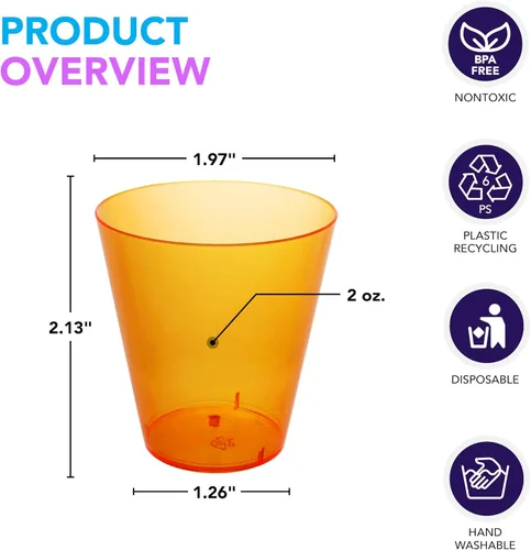 Vista 2 de Party Essentials Vasos de plástico duro de 2 onzas, color naranja neón, 50