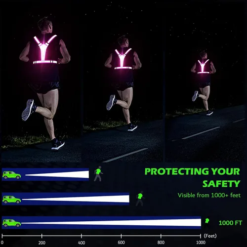 Vista 2 de Ylzzrs Chaleco reflectante LED para correr, chaleco de correr recargable por USB, soporte para teléfono para corredores, caminatas nocturnas, 6-11