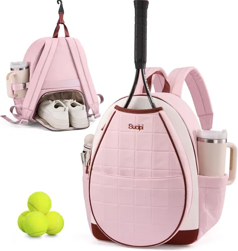 Vista 9 de Sucipi Bolsas de tenis para mujeres, Mochila bolsa acolchada para raqueta de tenis para raqueta de tenis, palas de pickleball, bádminton