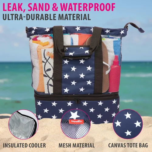 Vista 3 de Odyseaco Bolsa de playa impermeable con compartimento refrigerador, bolsas de playa impermeables a prueba de arena para mujeres, bolsa de piscina