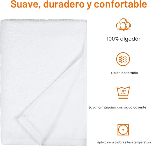 Vista 4 de Amazon Basics 2 toallas de baño de gran tamaño de secado rápido, 100% algodón, color blanco, de 62 x 30 pulgadas