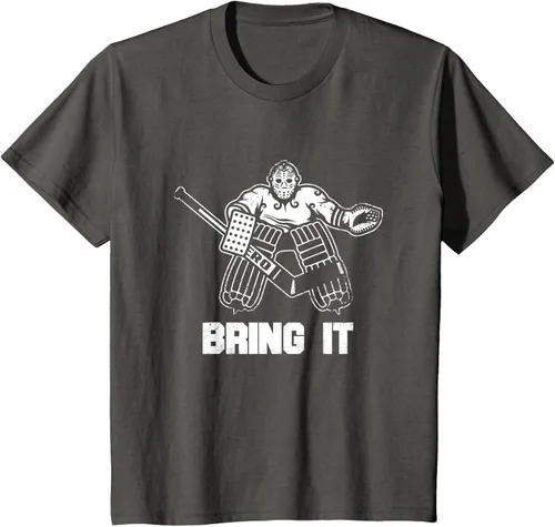 Vista 69 de Divertida camiseta gráfica de ropa de portero de hockey sobre hielo, Negro, S