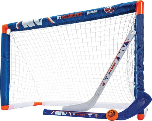 Vista 9 de Franklin Sports NHL - Juego de mini hockey para niños, portería de hockey sobre rodilla, pelota + 2 palos, juego de juguetes para interiores