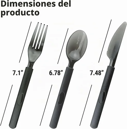 Vista 5 de 3 tenedores de plástico resistentes envueltos individualmente, paquete
