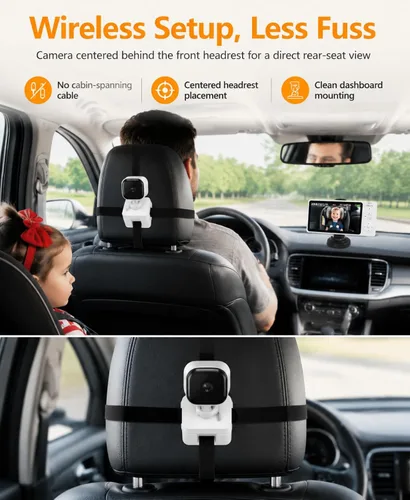 Vista 3 de Cámara inalámbrica de coche para bebé de 5 pulgadas HD 1080P IPS para asiento trasero de automóvil, alimentado por USB, monitor de asiento trasero