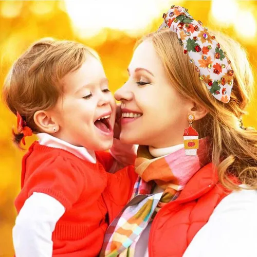 Vista 3 de Diadema de otoño, accesorios de Acción de Gracias para mujer, diadema anudada de cristal con diamantes de imitación, estampado de hojas de arce
