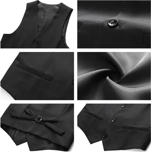 Vista 5 de Boys Suits Slim Fit Formal 3 Piece Kid Wedding Prom Ring Bearer Outfit Negro