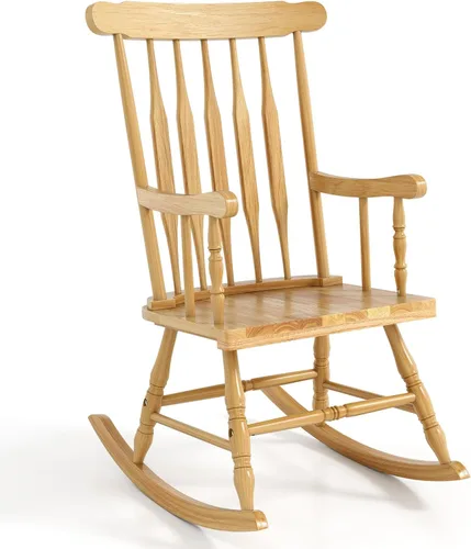 Vista 13 de Tangkula Mecedora para patio de madera de goma maciza, silla mecedora de porche al aire libre con marco de madera de goma, mecedora de madera