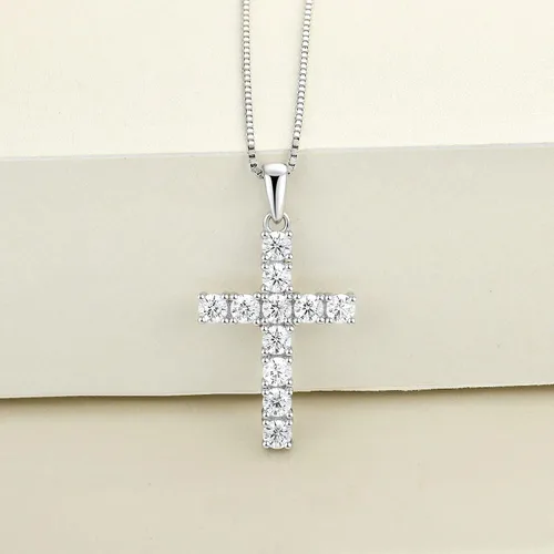 Vista 4 de YL Collar de cruz de mujer de plata de ley 925 con colgante de crucifijo de halo de gemas