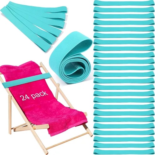 Vista 13 de Jexine 48 piezas de bandas de toalla de playa con clips resistentes al viento, bandas elásticas de playa a granel ligeras y elásticas para sillas