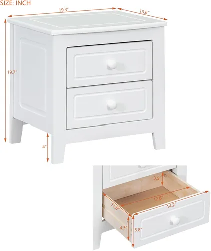 Vista 2 de JIJIWANG Mesita de noche moderna con 2 cajones, mesa auxiliar con diseño clásico de madera para dormitorio, sala de estar, sofá, entrada, pasillo