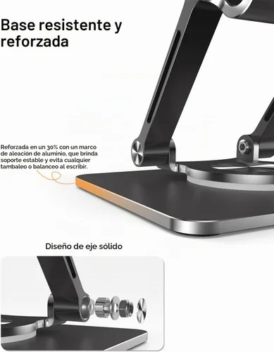 Vista 5 de Orlian - Soporte para tablet con base giratoria gruesa de 360°, doble varilla ajustable de 5.8-12.9 pulgadas, soporte de aluminio Negro