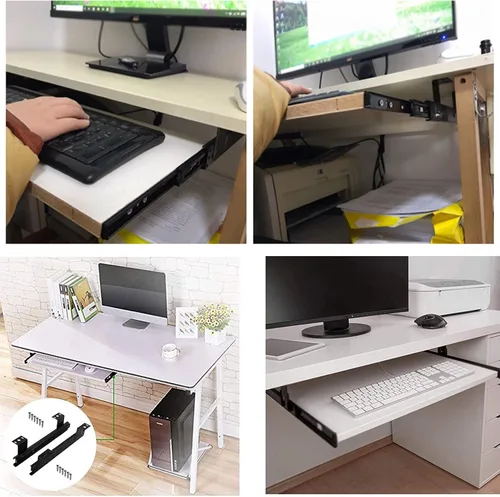 Vista 6 de V3VOGUE 2 piezas de rodamientos de bolas resistentes debajo del escritorio, bandeja para teclado de 12 pulgadas, con tornillos, montaje para colgar