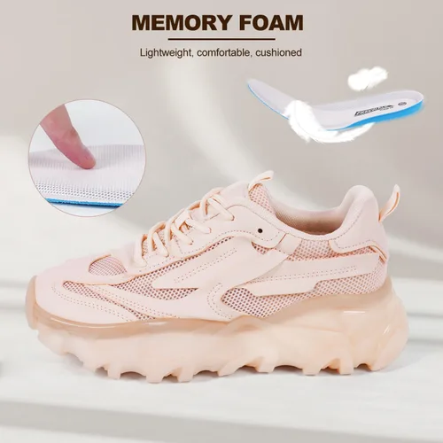Vista 5 de LUCKY STEP Zapatillas de deporte de moda de punto para caminar para mujer Platfom Zapatos al aire libre