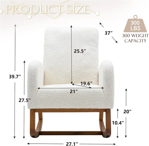 Vista 2 de Comfy - Silla mecedora tapizada para guardería o relajación, sillón de sala de estar con respaldo alto, mecedora moderna con bolsillo lateral