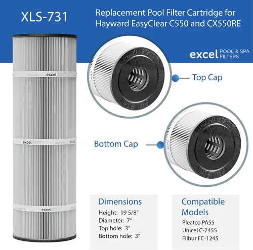 Vista 3 de Excel XLS-731 - Filtro de repuesto para Hayward EasyClear C550. También sustituye a Hayward CX550RE, Unicel C-7455, Filbur FC-1245, Pleatco PA55