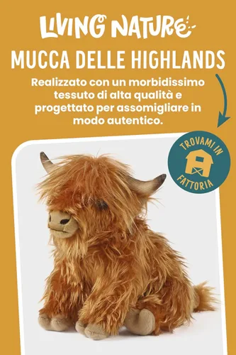 Vista 2 de Living Nature Highland Cow - Animal de peluche marrón Juguete de granja de felpa de primera calidad Regalo de juguete suave para niños