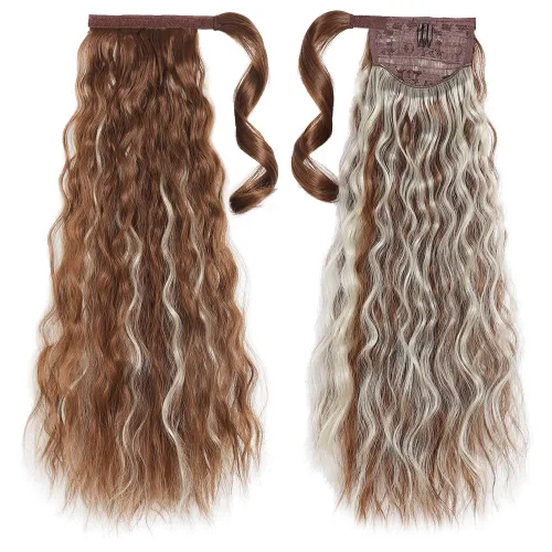 Vista 18 de Extensiones de cabello para cola de caballo, extensión de cola de caballo roja de 16 pulgadas, corta, ondulada, rizada, envolvente, cola de caballo