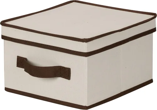 Vista 13 de Household Essentials 111 Caja de almacenamiento con tapa y asa, lona beige natural, tamaño mediano, ribete natural