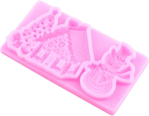 Vista 9 de Mujiang Moldes de silicona de muñeco de nieve de Navidad, molde 3D para castillo de Navidad, moldes de chimenea para decoración de pasteles