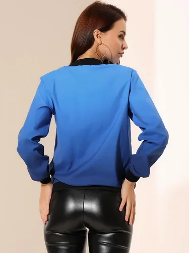 Vista 5 de Allegra K Chaqueta cortavientos para mujer con bolsillos, casual, ligera, con cremallera