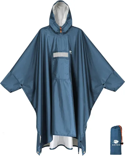Vista 25 de ANYOO Poncho de lluvia con capucha para adultos impermeable ligero abrigo de lluvia para hombres mujeres chaqueta de lluvia reutilizable para Verde