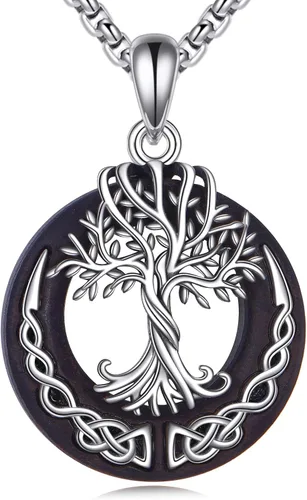Vista 31 de ONEFINITY Collar de plata de ley 925 con diseño de árbol de la vida con colgante de nudo celta de concha de abulón para mujer