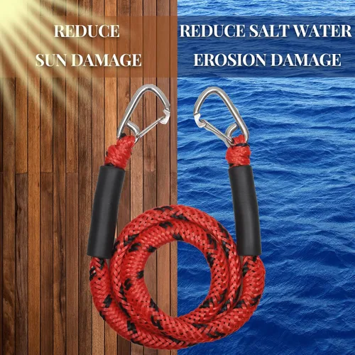 Vista 4 de Cuerda de amarre para barcos PWC, con doble clips de acero inoxidable 316, resistente para lanchas PWC, amortiguador integrado, kayak, embarcación