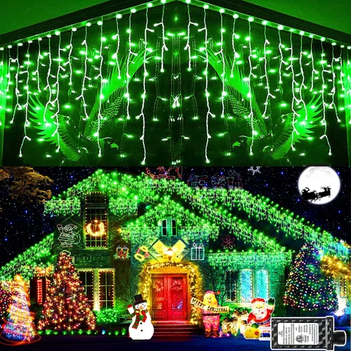 Vista 32 de Guirnalda de 400 luces LED con 75 gotas, de 33 pies, 8 modos de funcionamiento, de alambre transparente para decoración al aire libre, 400 modos