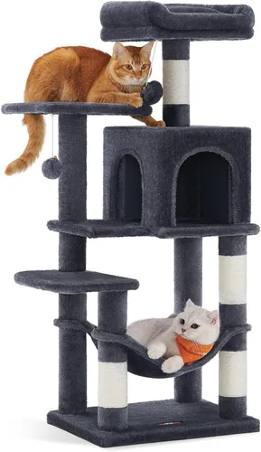 Vista 23 de Feandrea Cat Tree, 59.5-Inch Tall Cat Tower, Multi-Level Condo, Smoky Gray Gris ahumado (Smoky Gray)