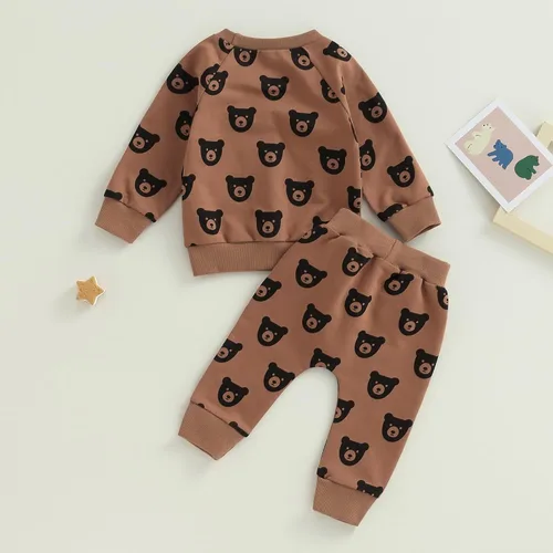 Vista 6 de Bagilaanoe Conjunto de ropa de otoño e invierno para bebé, niño, cuello redondo, manga larga, sudadera y pantalones