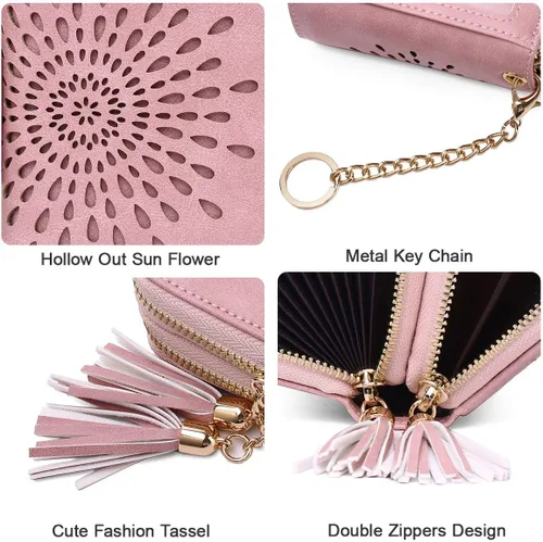 Vista 4 de APHISON RFID - Porta tarjeta de crédito con cremallera carteras pequeñas para mujer en cuero estilo girasol para mujer y niña caja de regalo 1927