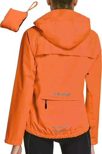Vista 10 de Baleaf - Chaquetas impermeables para mujer, cortavientos reflectantes, plegables, ligeras, para correr, ciclismo, con capucha