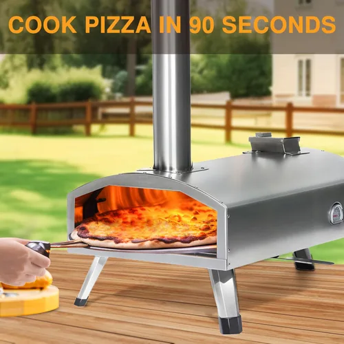 Vista 3 de G-HWPON001 - Horno giratorio de leña para pizza, 12 pulgadas, color plateado