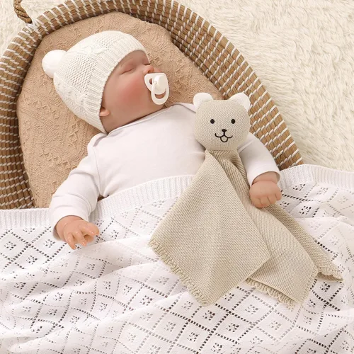 Vista 2 de LAWKUL Manta de seguridad suave para recién nacidos, niños y niñas, de punto para acurrucarse, cómoda, color camel, 16 x 16 pulgadas