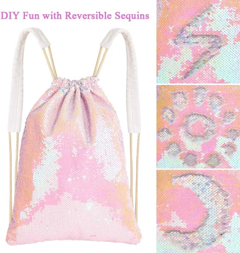 Vista 2 de MHJY Mochila brillante con cordón y lentejuelas de sirena, bolsa de baile deportiva, gimnasio, playa, natación, mochila de cumpleaños, bolsa