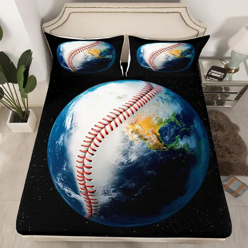 Vista 17 de Erosebridal Sábana bajera ajustable de béisbol tamaño individual, juego de cama de juegos deportivos para niños, niñas, adolescentes y adultos
