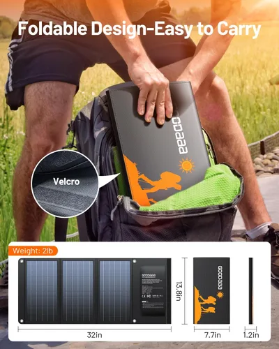 Vista 5 de GOODaaa 30W Panel Solar Portátil con Tres Salidas, Cargador Solar Plegable de Carga Rápida USB QC 3.0, Paneles Impermeables IP65 para Exteriores