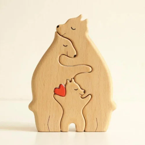 Vista 5 de Rompecabezas familiar de osos de madera 2023 – Rompecabezas de madera personalizado para familia de osos
