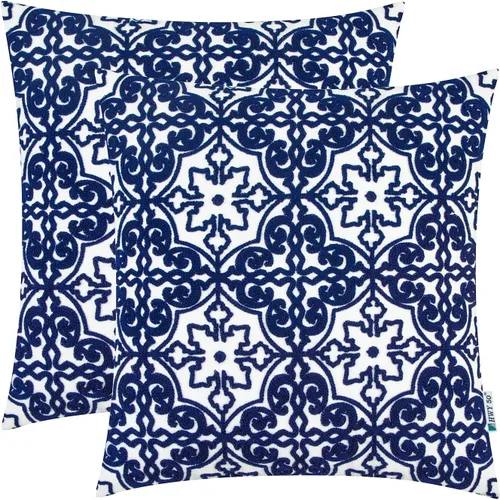 Vista 10 de HWY 50 Juego de 2 fundas de almohada decorativas gris gris de 18 x 18 pulgadas, fundas de almohada bordadas de lino para sofá, sala de estar, cama