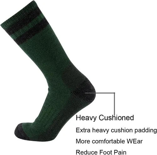 Vista 3 de Cerebro Calcetines de lana merino para hombre, calcetines acolchados a media pantorrilla que absorben la humedad, calcetines de senderismo