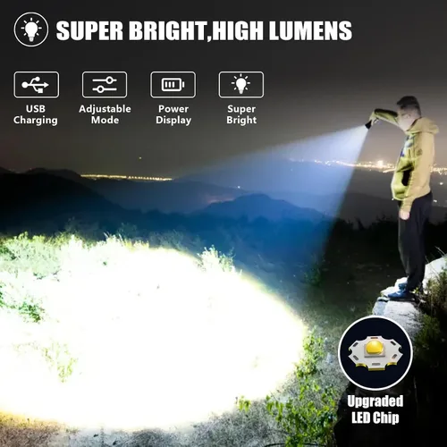 Vista 2 de Paquete de 4 linternas recargables de alto lúmenes, linterna súper brillante de 9000000 lúmenes, luz de flash potente ajustable con cable USB, 5