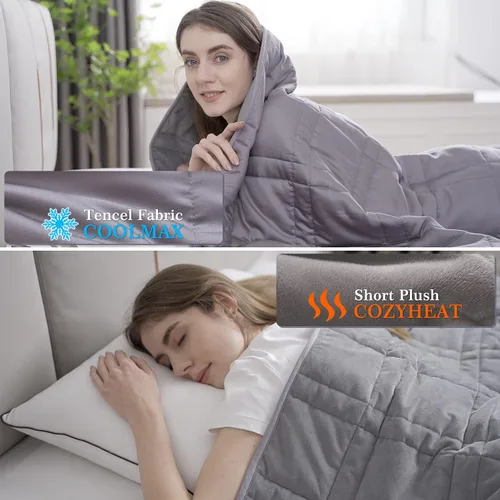 Vista 8 de OMYSTYLE Manta pesada reversible de 48x72 pulgadas y 15 libras para adultos, manta doble cara con peso de felpa corta cálida y tela Tencel fresca