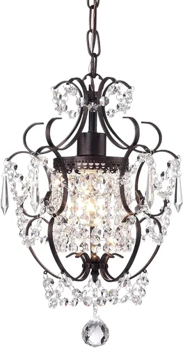 Vista 5 de Edvivi Amorette - Mini candelabro de cristal, 1 lámpara moderna y elegante de techo de bronce antiguo, iluminación colgante ajustable para armario