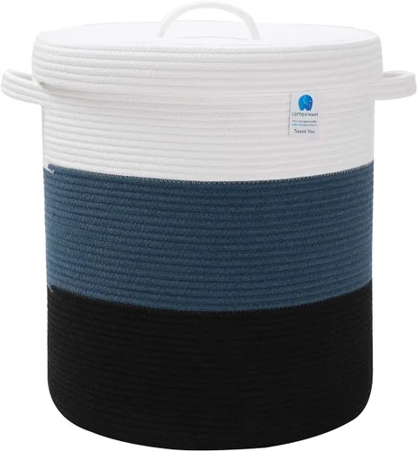 Vista 18 de Cesta de almacenamiento extra grande de 16" x 16" x 18" con tapa, cestas de almacenamiento de cuerda de algodón, canasta de lavandería, contenedor