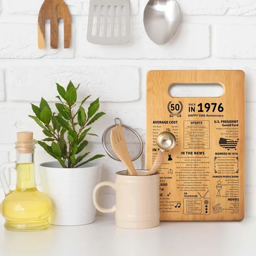 Vista 5 de Tabla de cortar del 50º aniversario de boda, regalos para mujeres y hombres, regalos de matrimonio para parejas, póster de 1976, decoraciones de 50