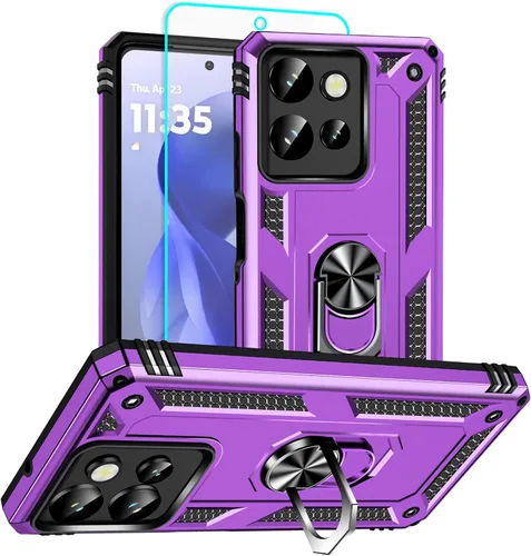 Vista 9 de HNHYGETE Funda para Motorola Edge 2025 con protector de pantalla: soporte giratorio de grado 360° (antideslizante) protección contra caídas y golpes