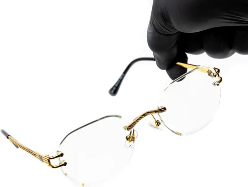 Vista 2 de Gafas de hip hop ovaladas con marco dorado retro sin montura para hombre