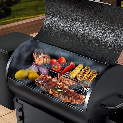 Vista 3 de KingChii Parrilla eléctrica portátil de pellets de madera y ahumador con patas plegables, capacidad de parrilla de 456 pulgadas cuadradas, tolva