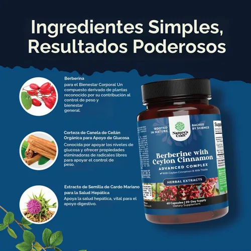 Vista 3 de Complejo equilibrado de berberina Plus de 1200 mg, berberina antioxidante con cápsulas de canela de ceilán más extracto de cardo mariano